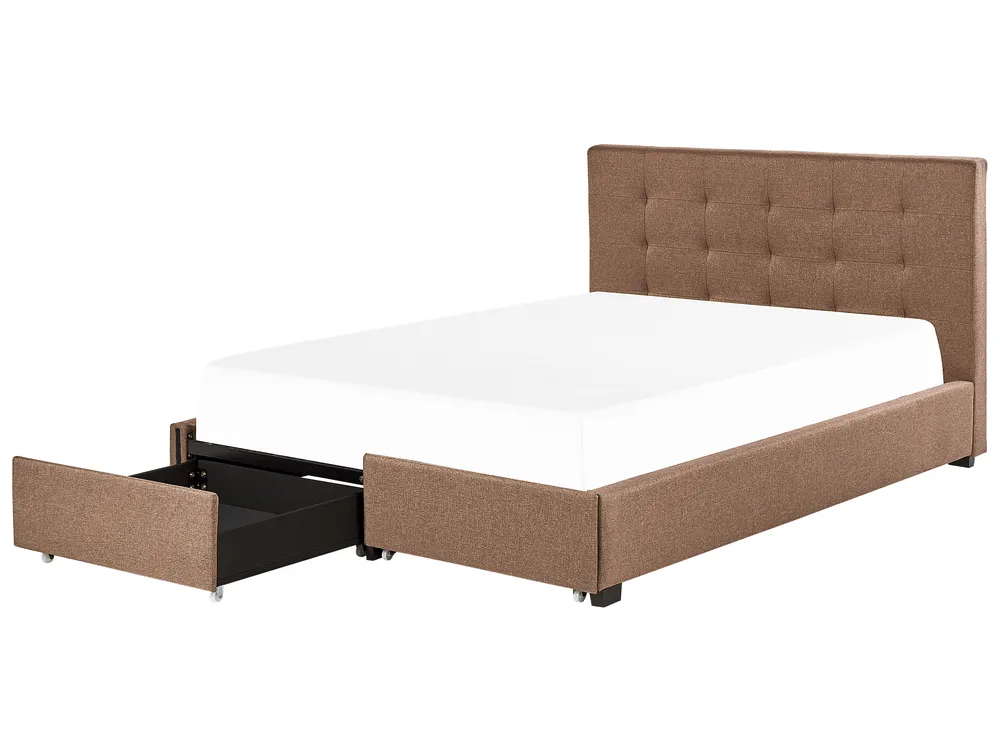 Bed with Storage Drawers LA ROCHELLE Fabric Brown 180 x 200 cm (EU Super King)