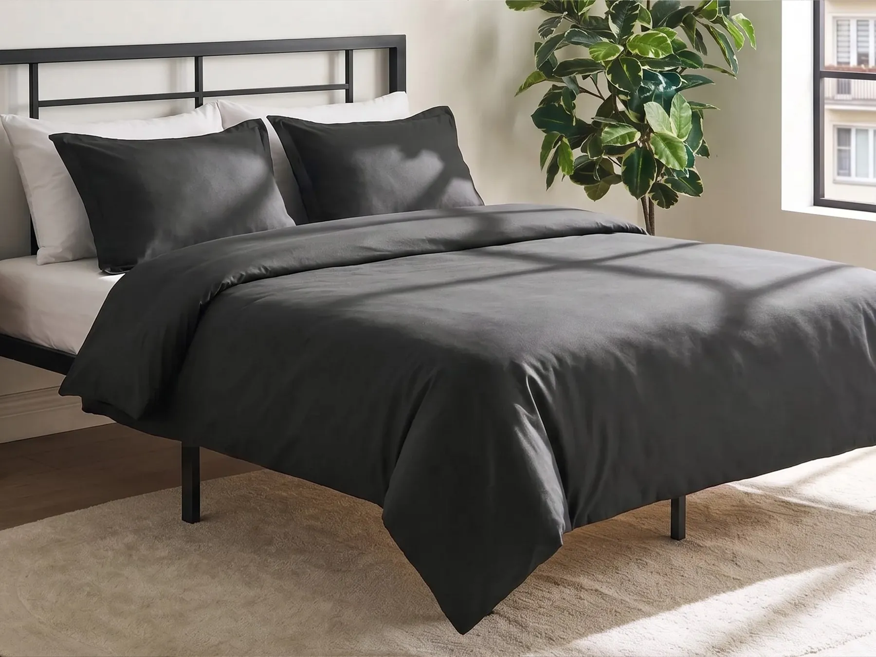 Duvet Cover Set PARKROSE 150 x 200 cm Sateen Cotton Black_1071700