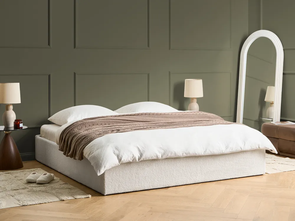 Ottoman Bed without Headboard DINAN Boucle Off-White 180 x 200 cm (EU Super King)