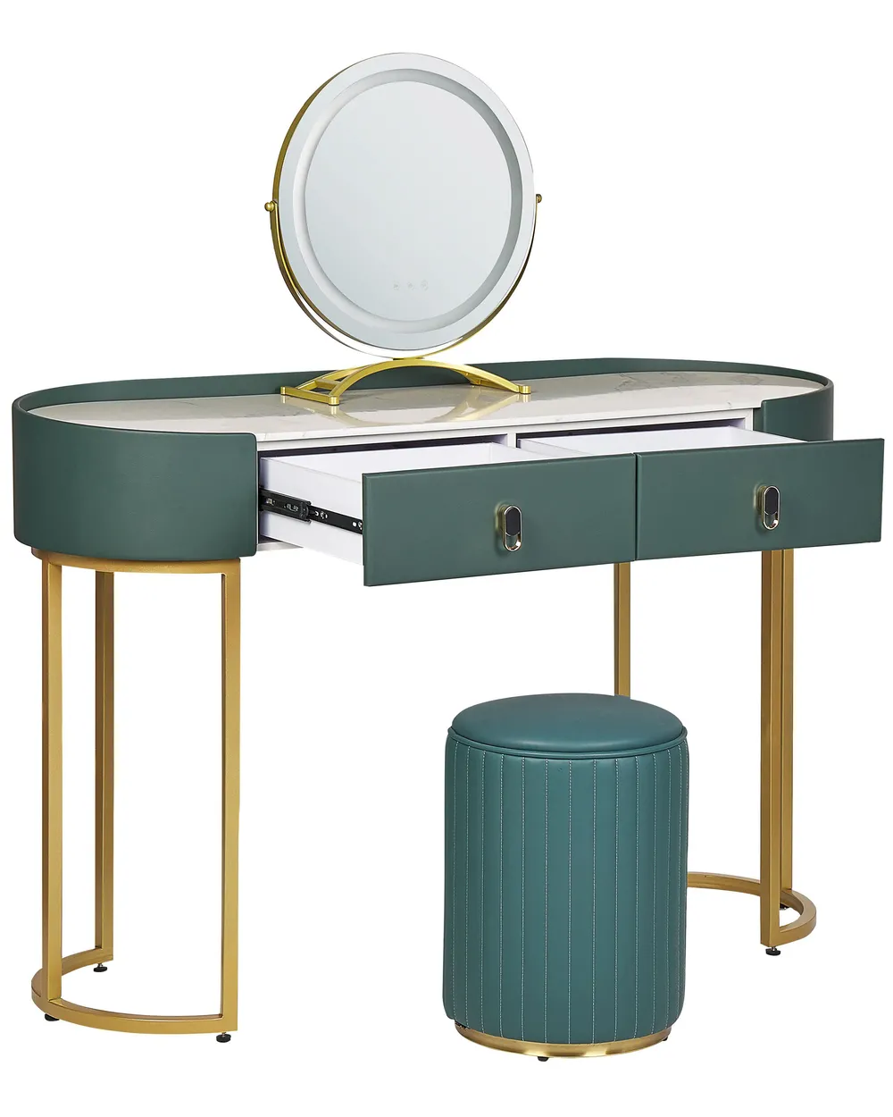 Dressing Table with Mirror and Stool VINAX LED Dark Green_845127