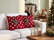 Set of 2 Decorative Cushions GUMDROP 45 x 45 cm Velvet Red Christmas Motif_1184004