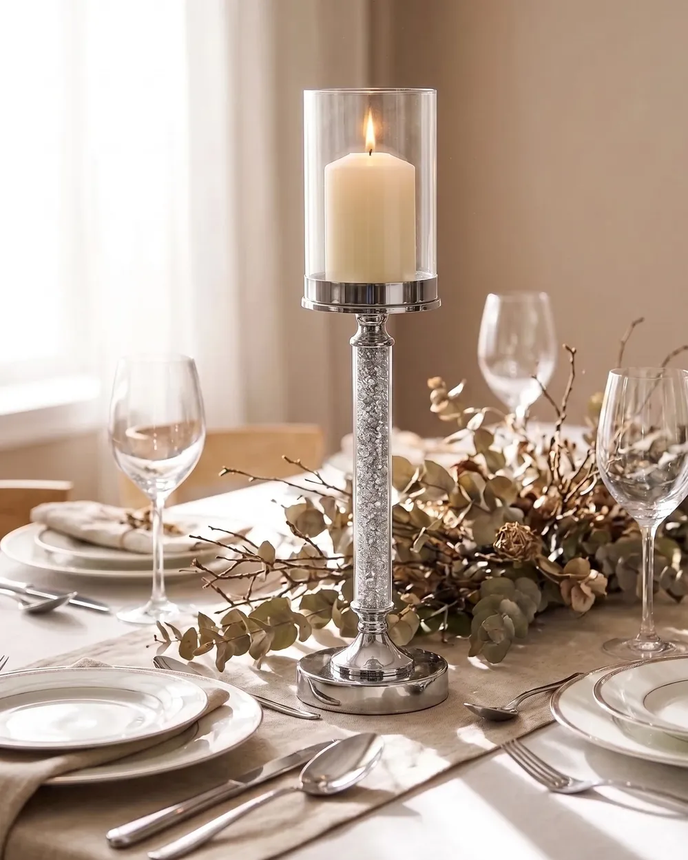 Candle Holder ABBEVILLE 48 cm Glass Silver_1093460