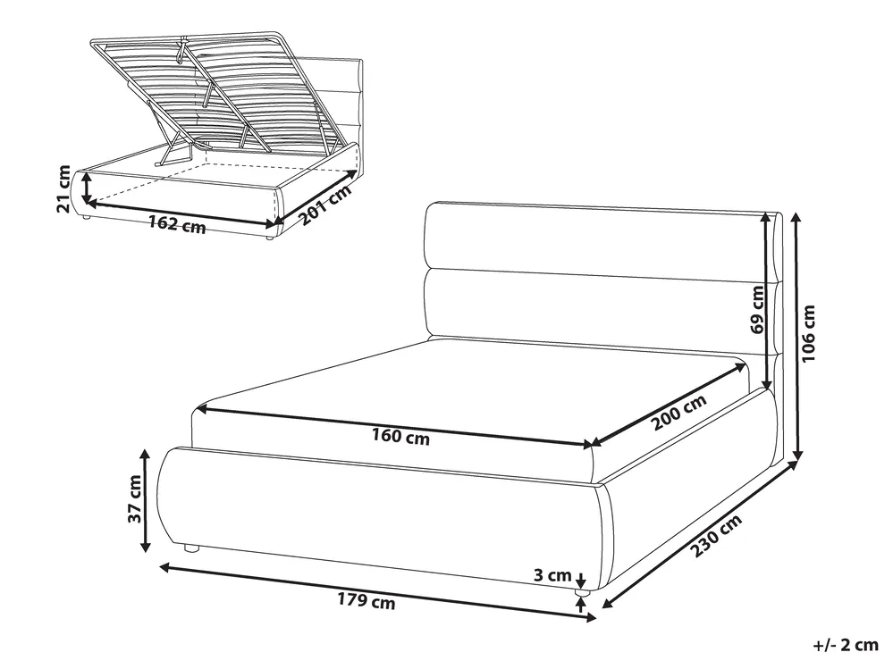 Ottoman Bed BONIFACIO Faux Linen Grey 160 x 200 cm (EU King Size)_1064298