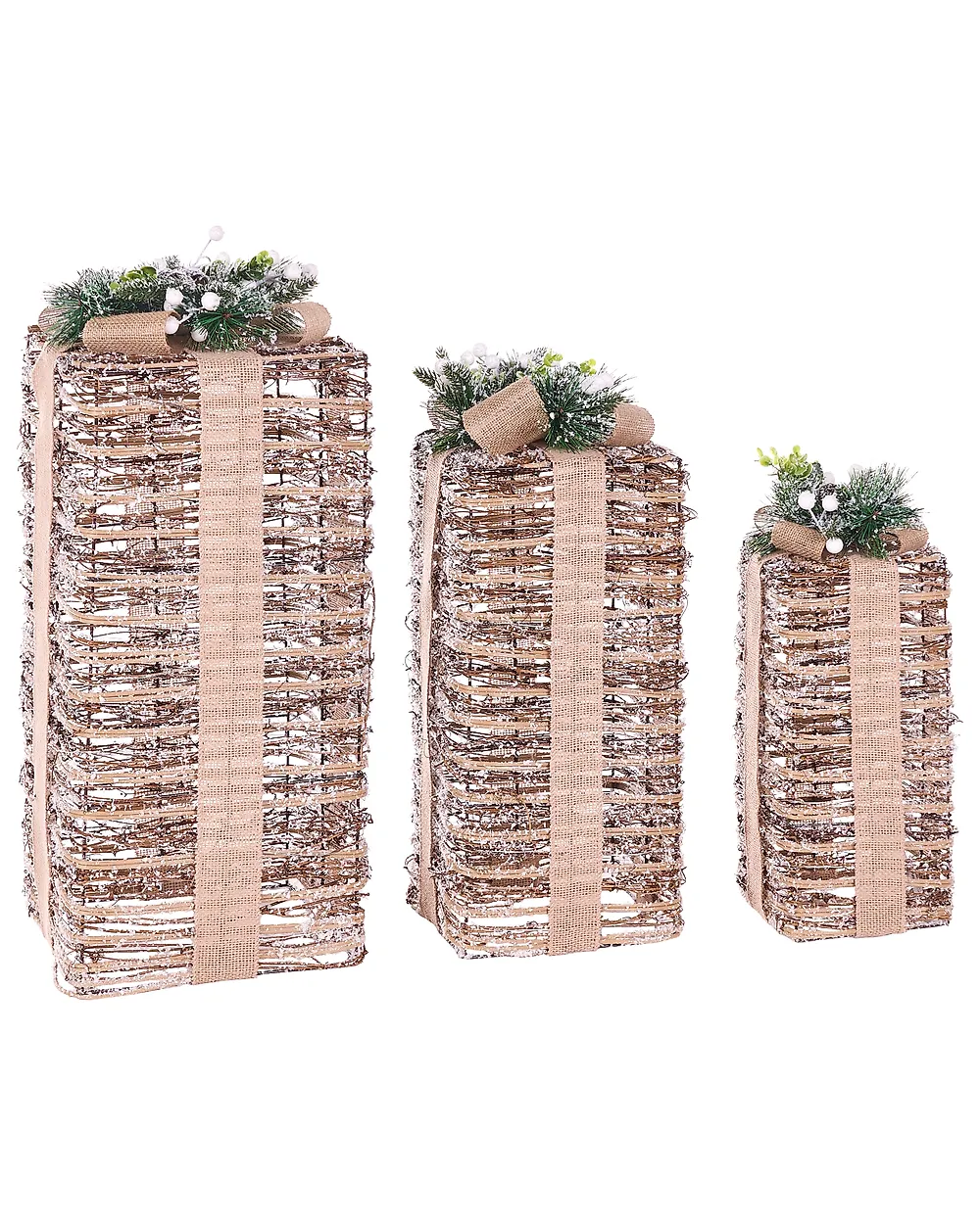 Set of 3 Christmas Decorations LED VALKAMA 54/45/30 cm Christmas Gifts Brown_1179477