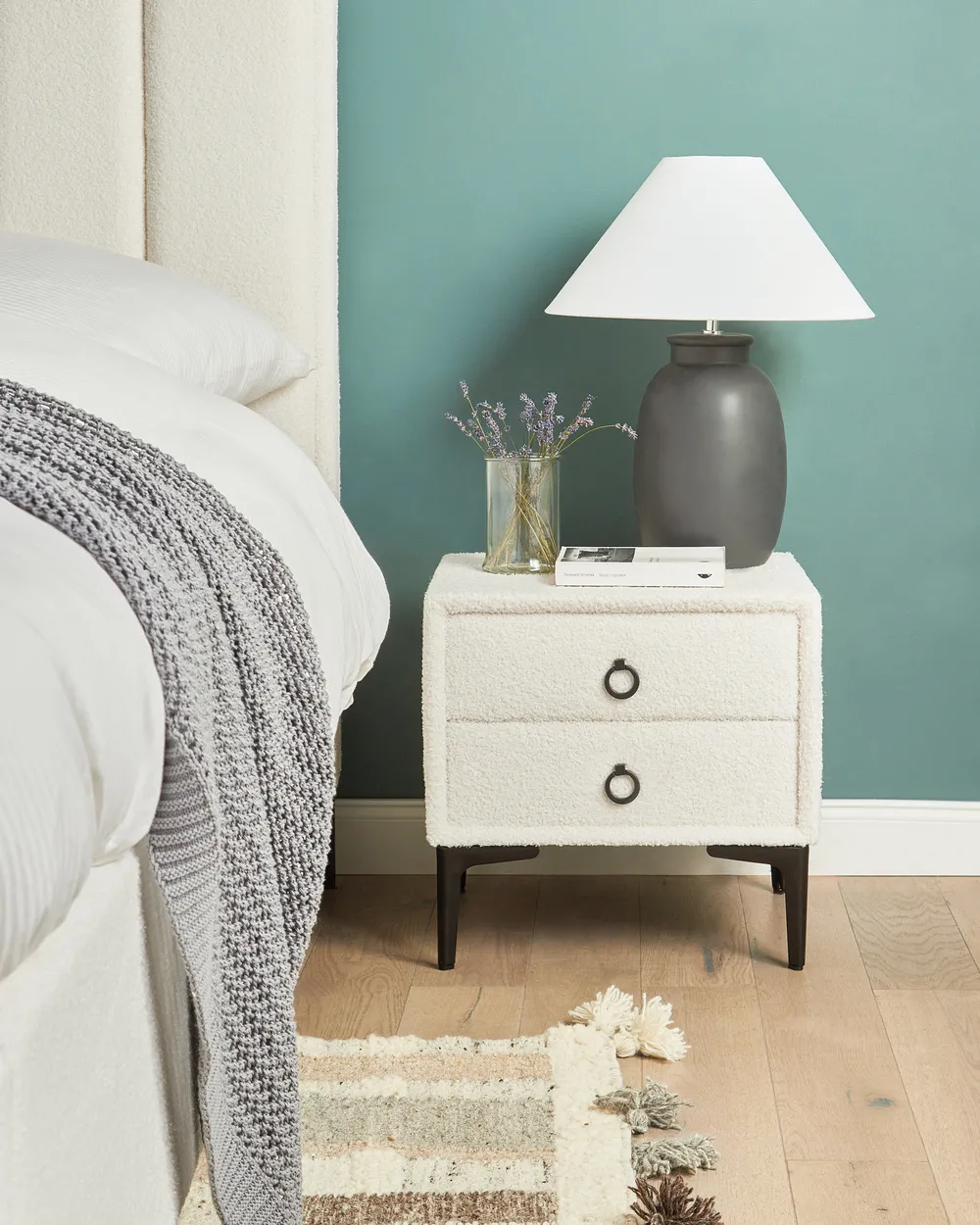 2 Drawer Bedside Table SEZANNE Boucle Off-White