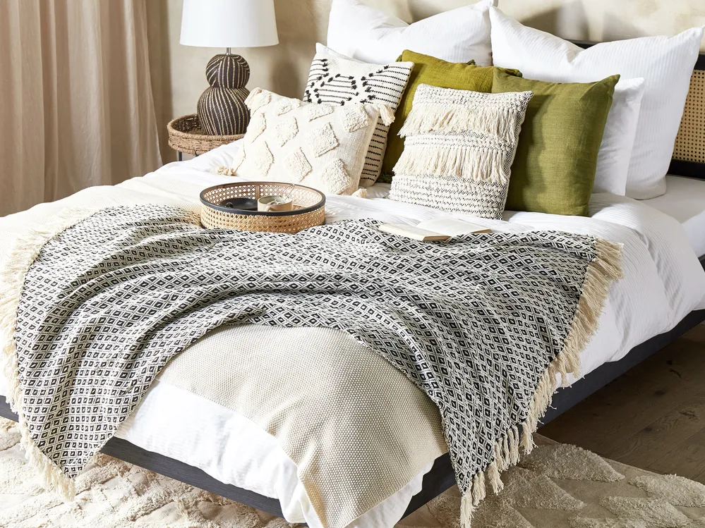 Pledd CHYAMA Bomull 125 x 150 cm Svart/beige