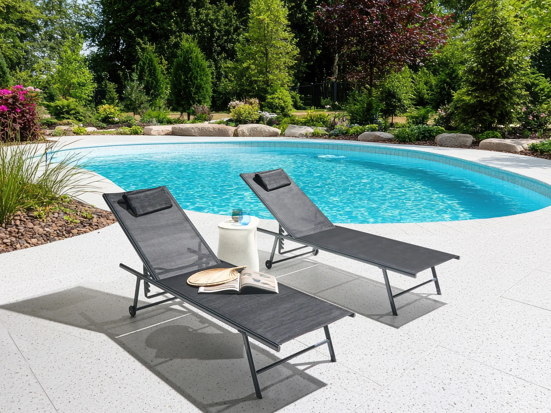 Set of 2 Sun Loungers SORONI Reclining Metal Black_1014184