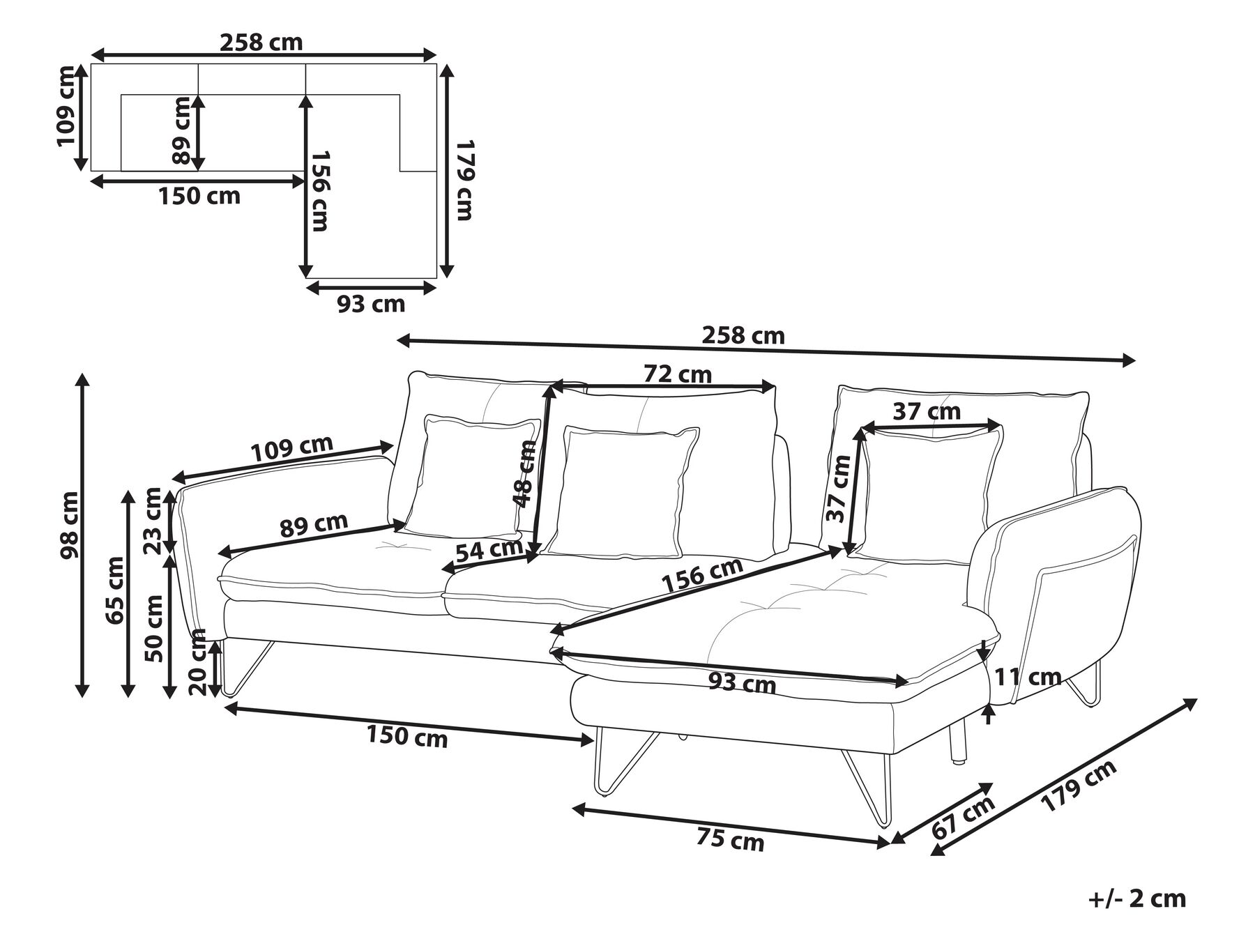 Corner Sofa 3 Seater SERSAN Chenille White Left Hand_876399