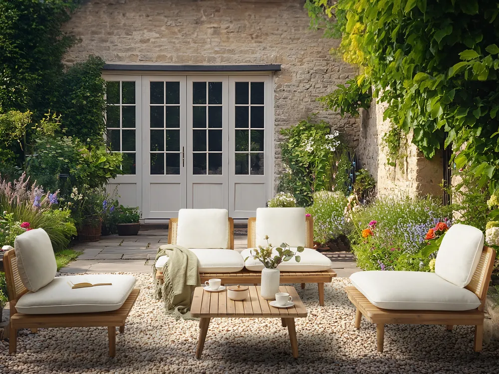 Garden Lounge Set with Table 4 Seater ACCADIA Certified Acacia Wood Light Beige_979312