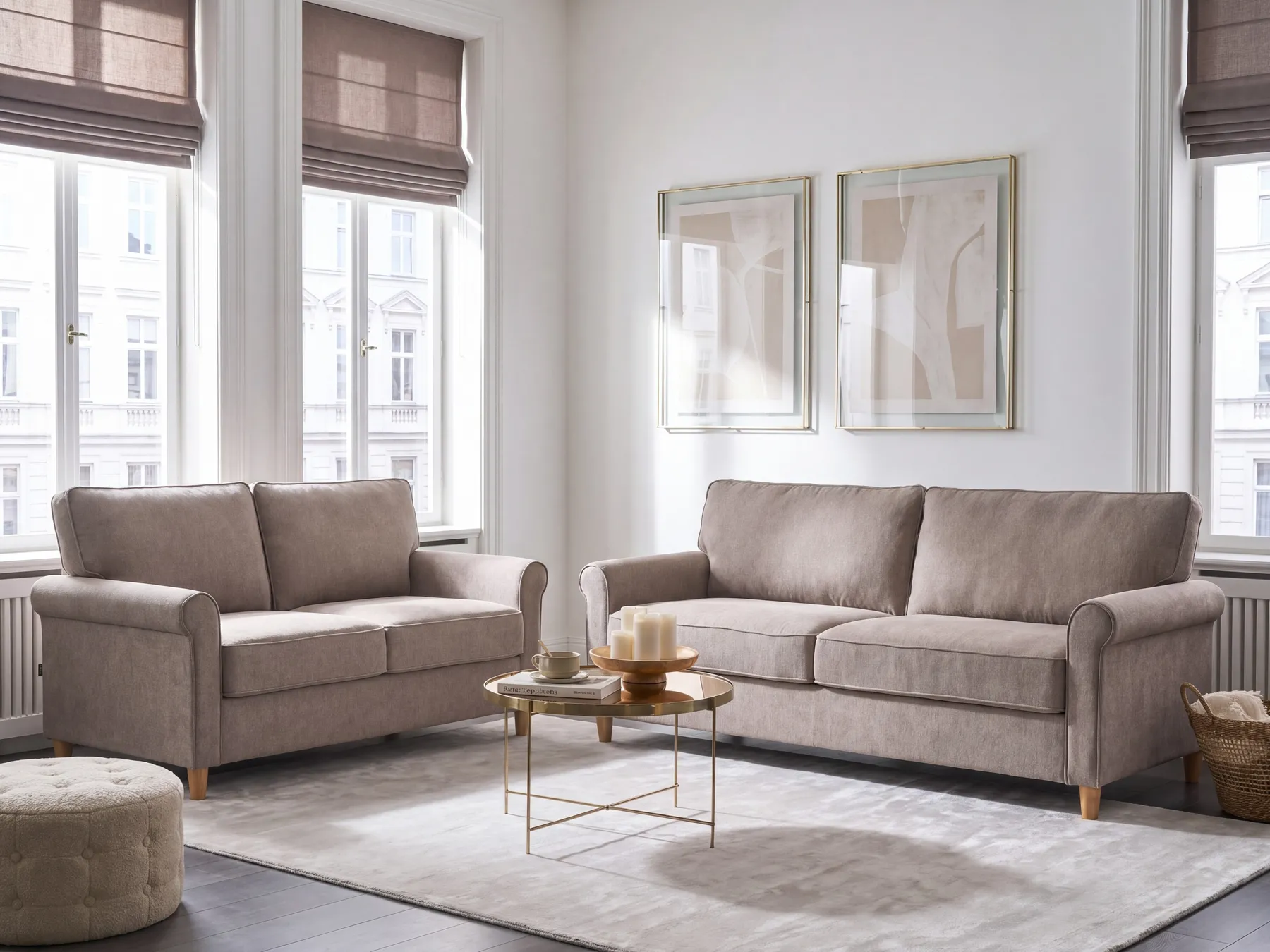 Living Room Set 5 Seater RONNEBY Fabric Light Brown_901467