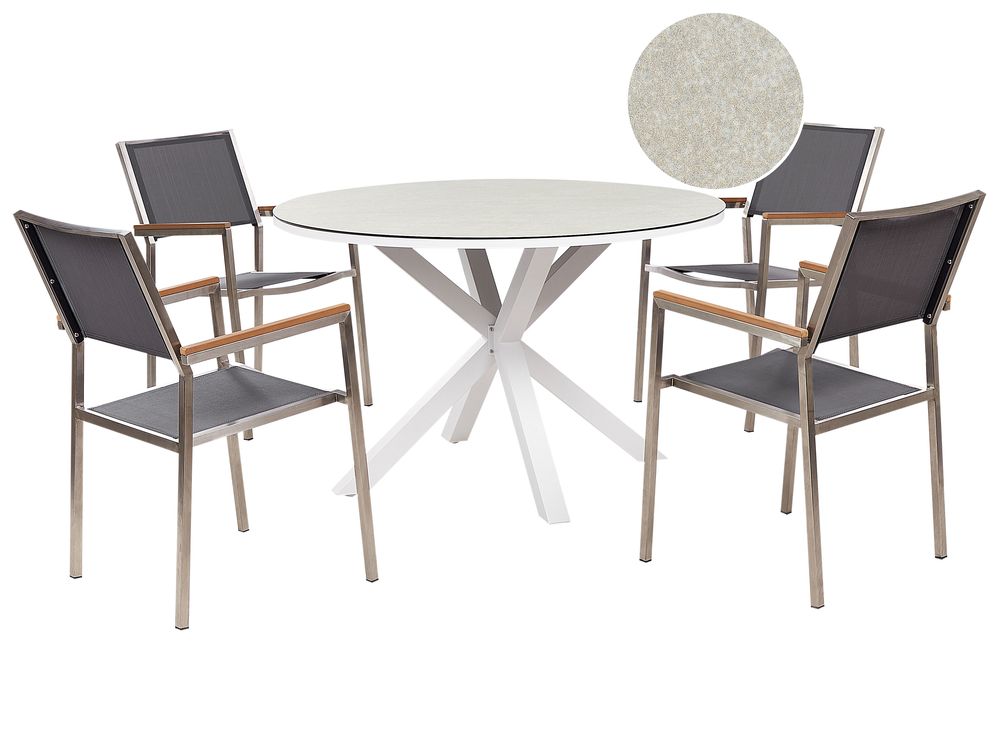 Ulkoruokailuryhmä 4-istuttava MALETTO/GROSSETO Metalli Marmorikuvio Harmaa/beige