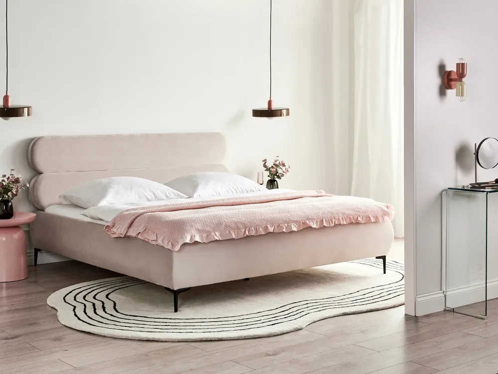 Bed Velvet LESSAY 180 x 200 cm (EU Super King) Light Beige