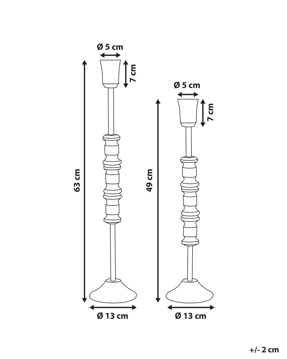 Set of 2 Candle Holders SALAMINA 63/49 cm Metal Gold_787618