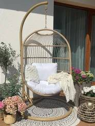 Hanging Chair with Stand ALBA PE Rattan Natural_808972
