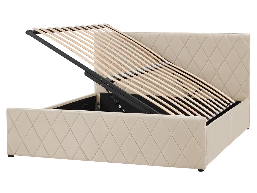 Ottoman Bed ROCHEFORT Velvet Beige 160 x 200 cm (EU King Size)