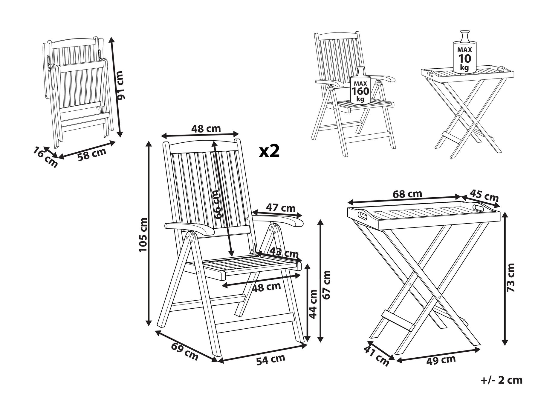 Bistro Set Folding AMANTEA Acacia Wood Dark Brown_871690