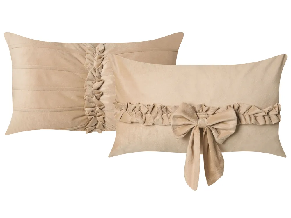 Set of 2 Decorative Cushions BELLE 30 x 50 cm Velvet Beige Solid