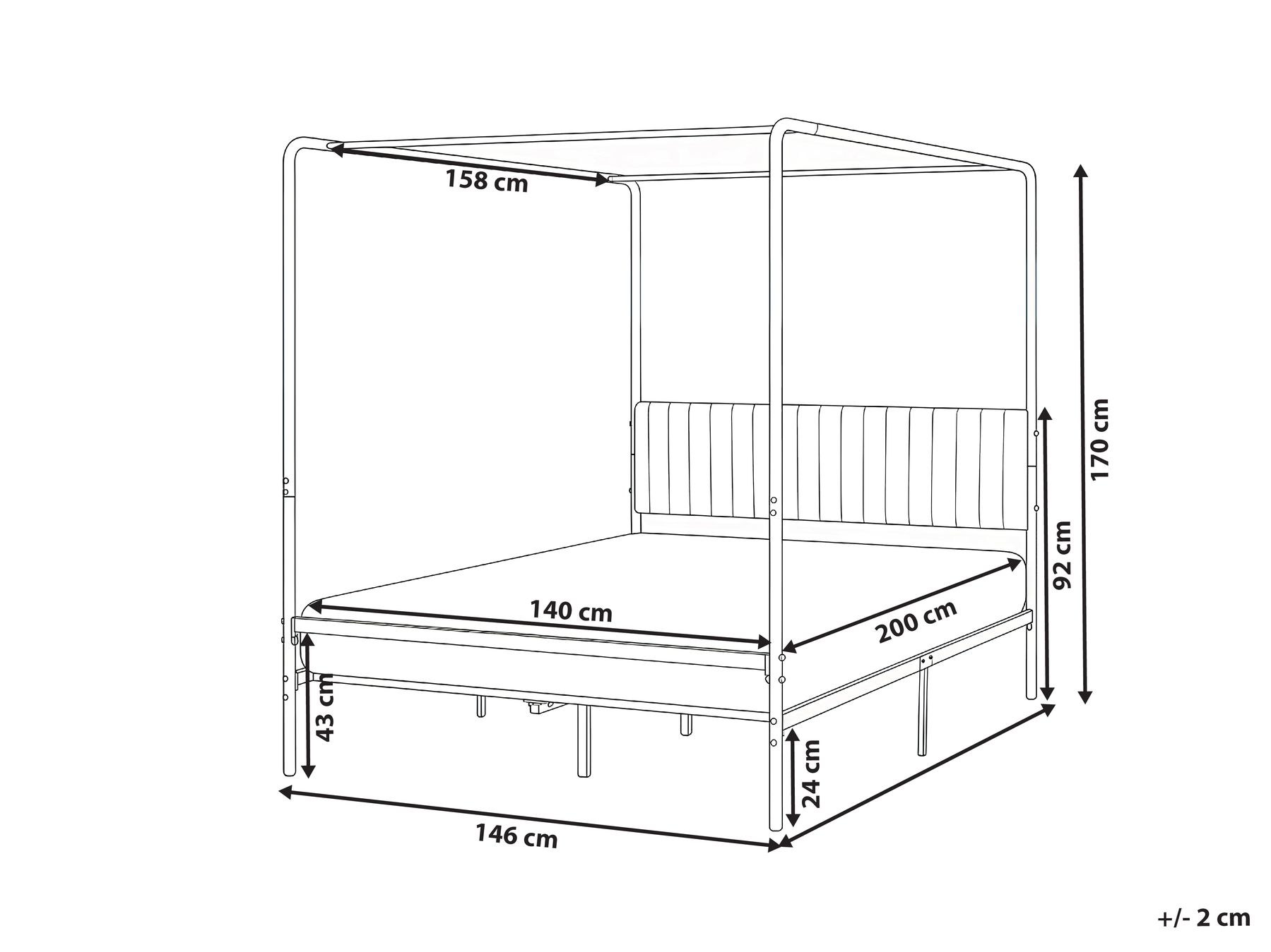 Four Poster Bed Metal MIRABEAU 140 x 200 cm (EU Double) Black_1033517