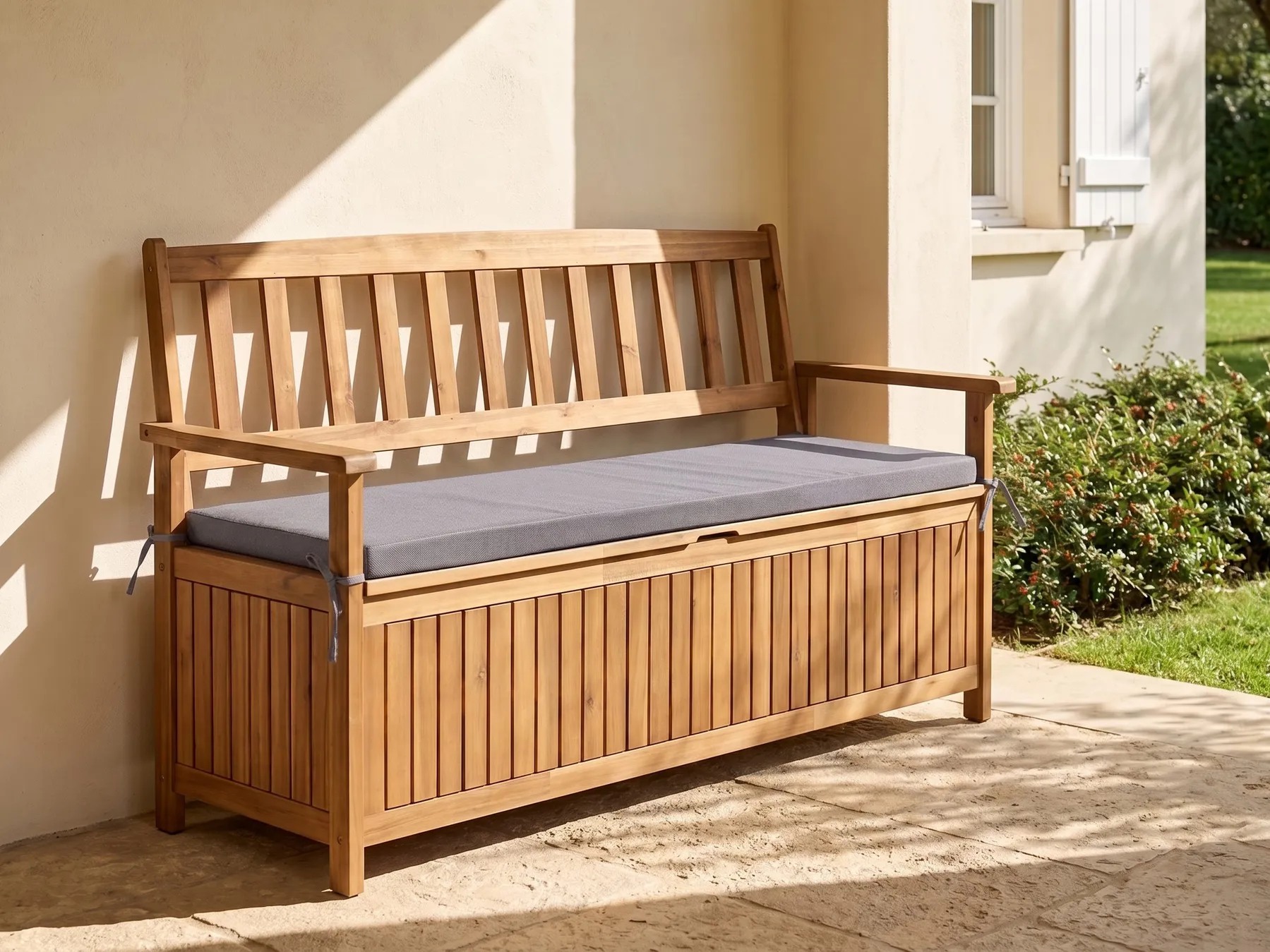 Garden Bench with Cushion SOVANA 160 cm with Storage Acacia Wood Grey_1109872