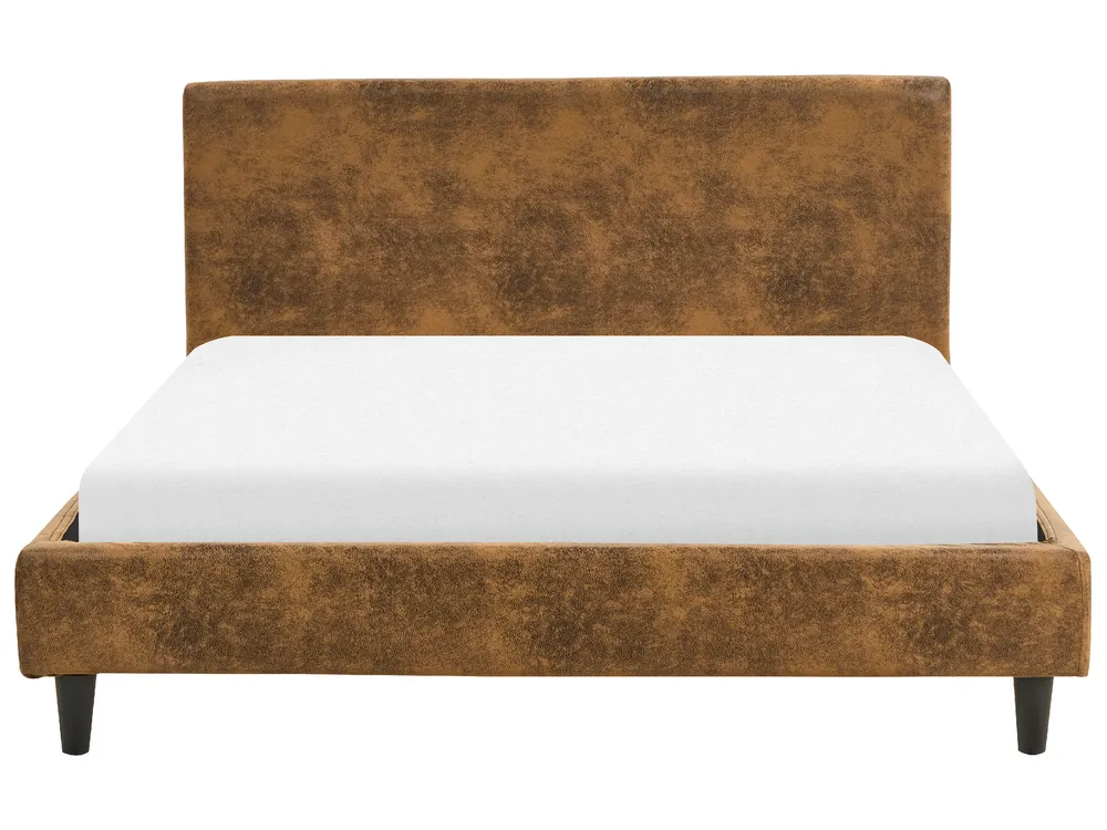 Bed Faux Leather FITOU 140 x 200 cm (EU Double) Brown_875873