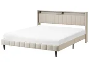 Säng med LED-belysning BEAULIEU Beige 180 x 200 cm med förvaring med USB-port_993536