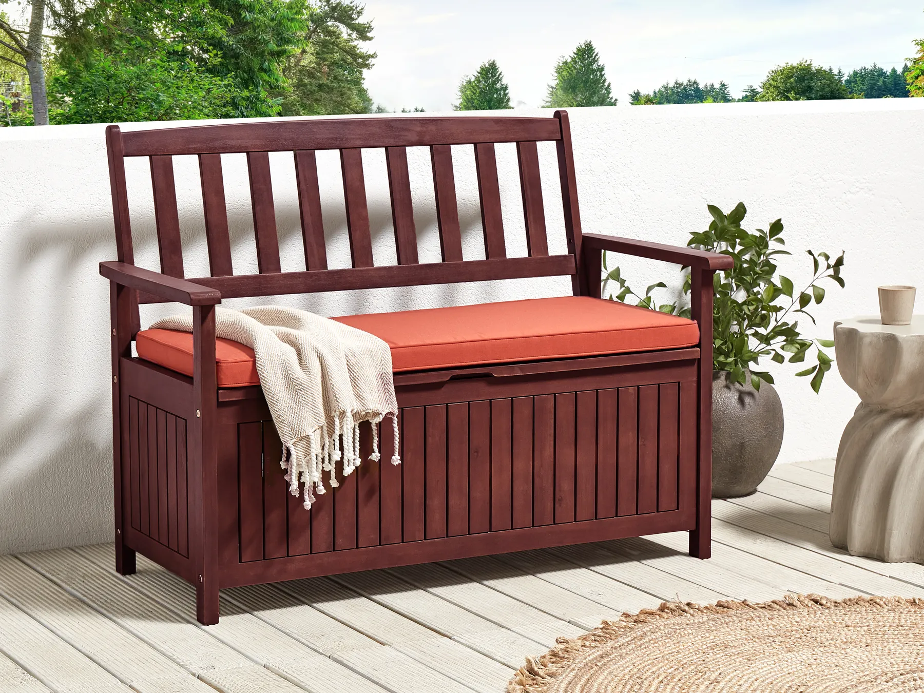 Garden Bench with Cushion SOVANA 120 cm with Storage Acacia Wood Red_883995