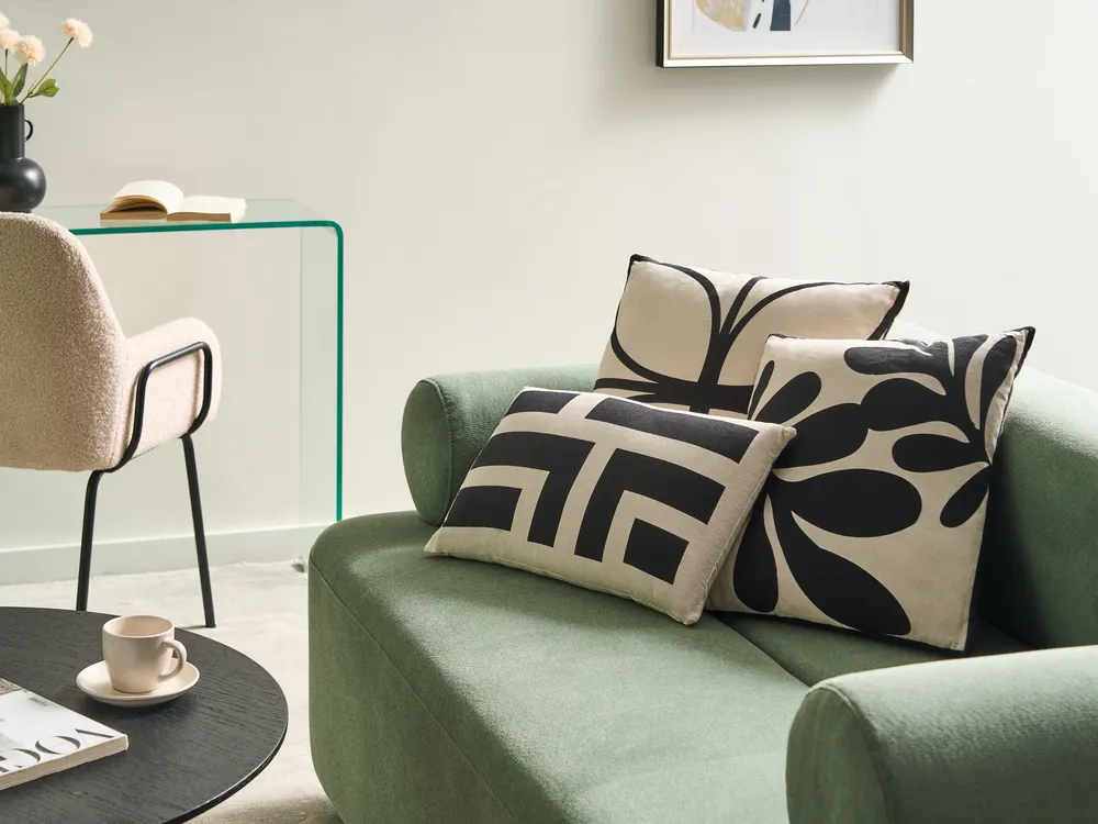 Set of 3 Decorative Cushions AGATHIS 30 x 50 cm Cotton Black/ Beige Abstract Pattern