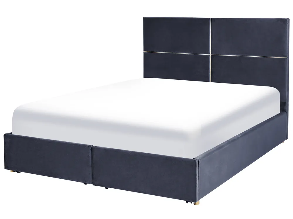 Ottoman Bed VERNOYES Velvet Black 160 x 200 cm (EU King Size)_861448