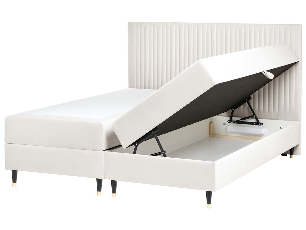Kontinentalseng med oppbevaring DAME Fløyel Off white 180 x 200 cm