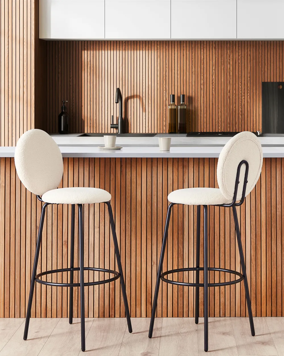 Set of 2 Bar Chairs EMERY Boucle Light Beige
