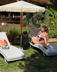 Set of 2 Sun Loungers with Cushions AMELIA Reclining Metal Light Grey_1160221