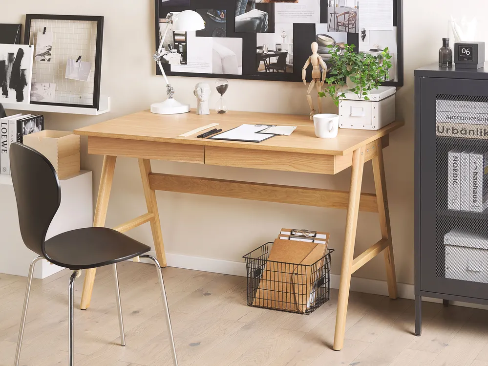 Home Office Desk SHESLAY 120 cm 70 cm with Drawers Light Brown