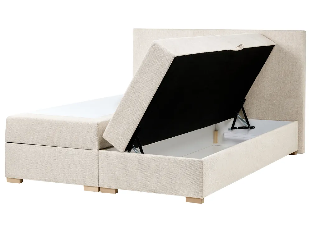 Divan Bed with Storage MAJOR Fabric Light Beige 160 x 200 cm (EU King Size)