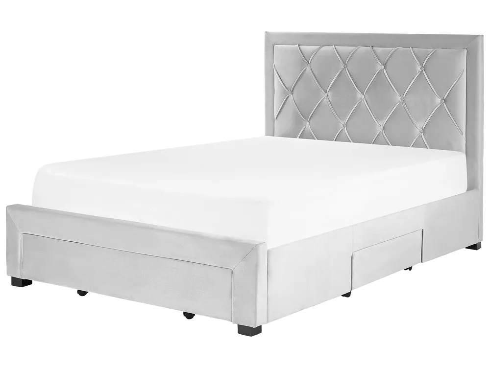 Bed with Storage Drawers LIEVIN Velvet Light Grey 140 x 200 cm (EU Double)_858057