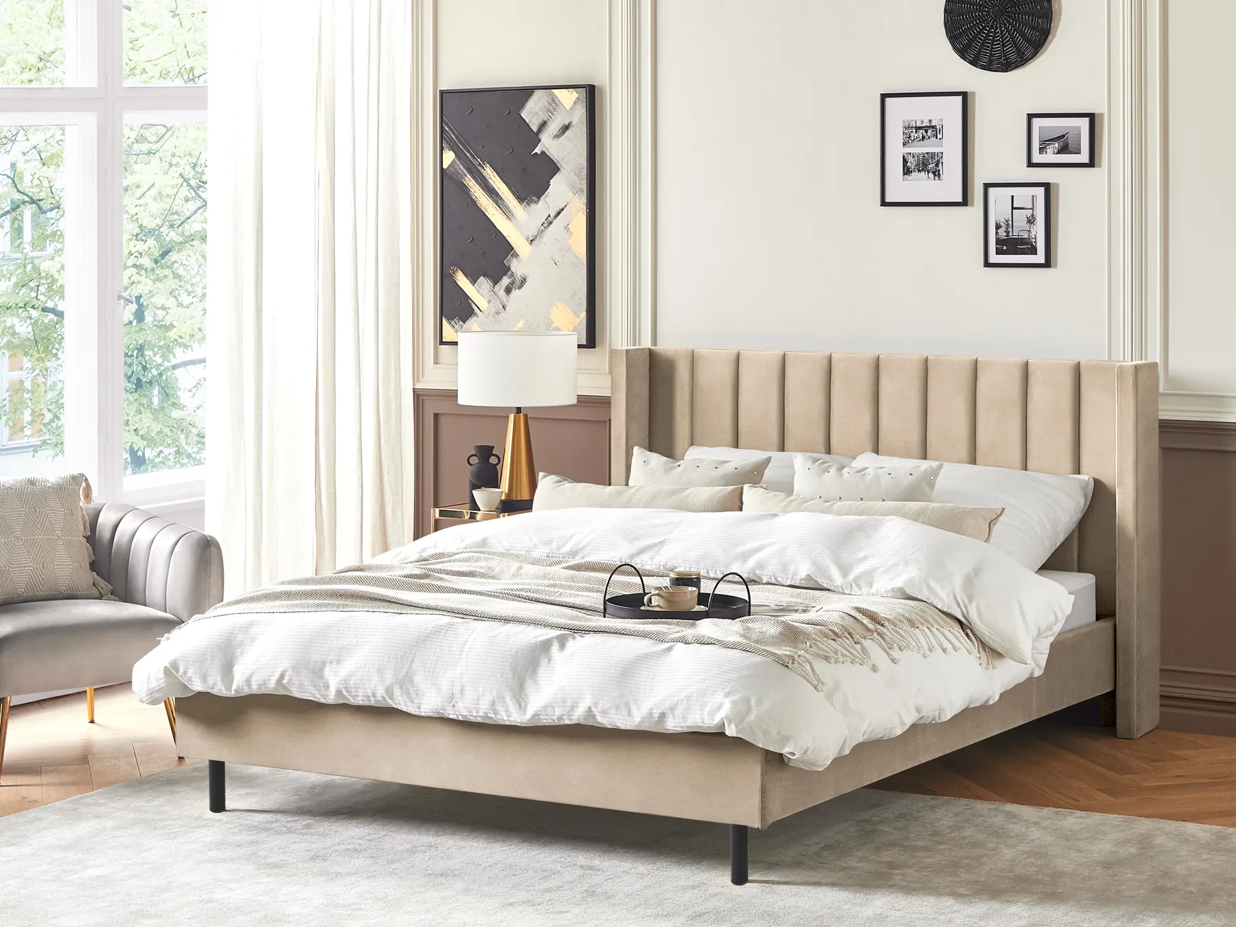 Säng med lamellram Sammet VILLETTE 180 x 200 cm Beige_832596
