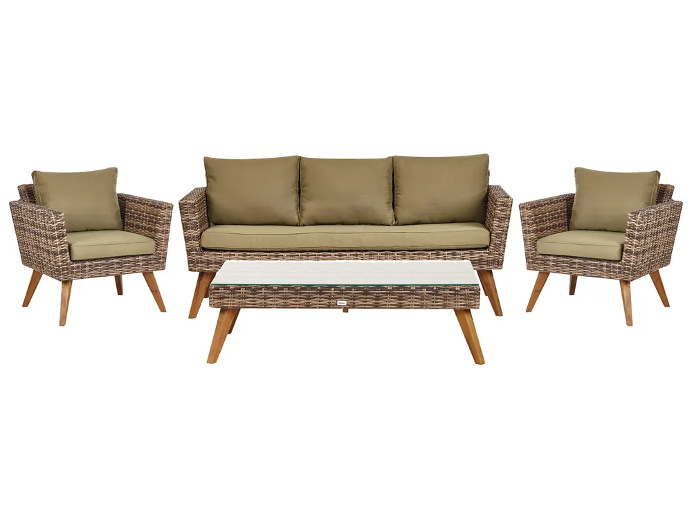 Garden Lounge Set with Table 5 Seater VITTORIA XL PE Rattan Olive Green