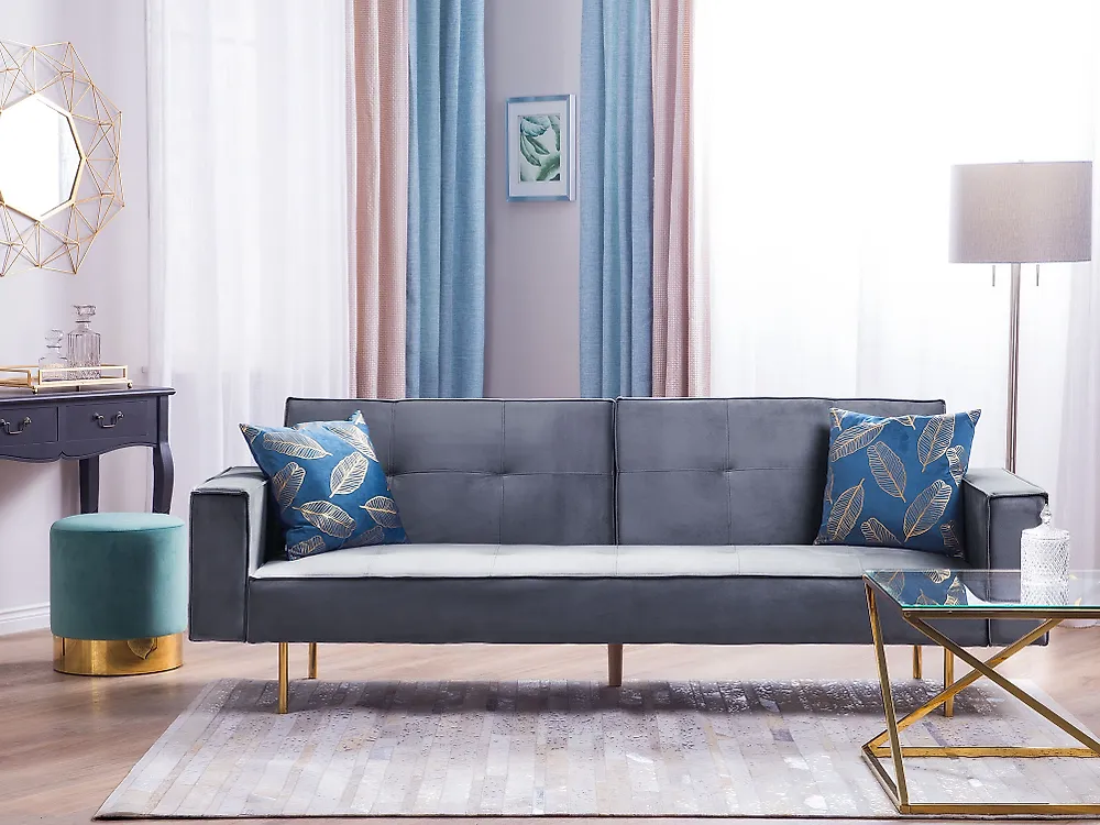 Bäddsoffa 3-sits VISNES Sammet Grå_1176821