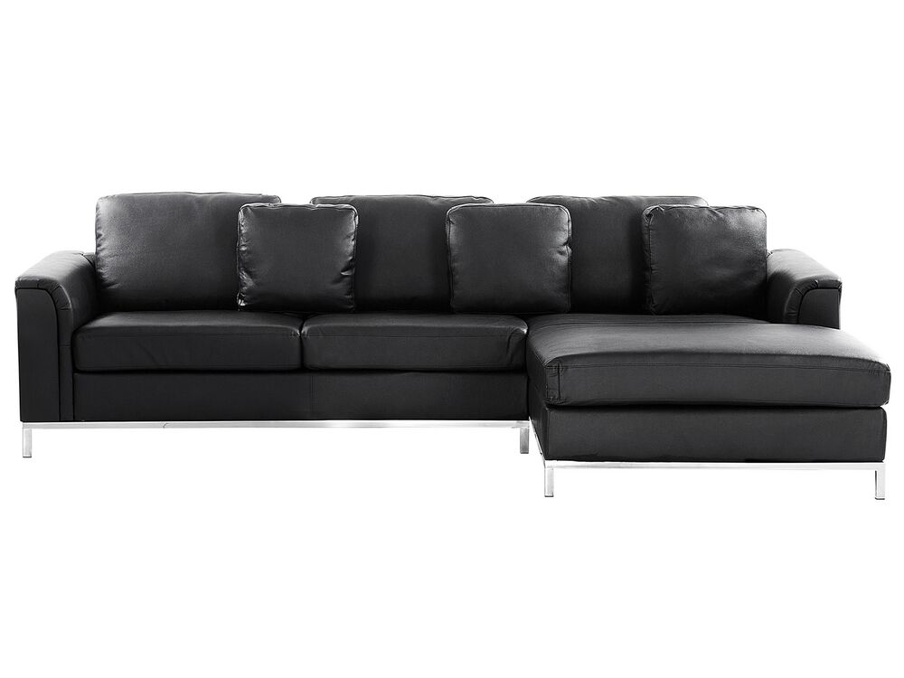 Hjørnesofa 4-seters OSLO Ekte skinn Svart Venstrevendt
