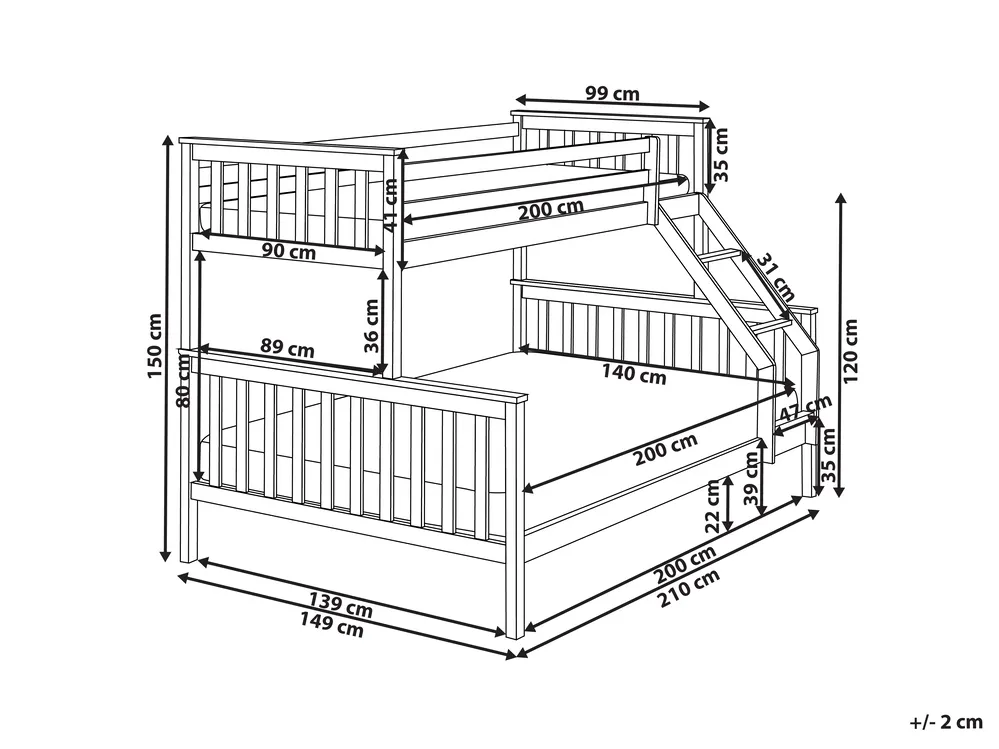 Bunk Bed Pine Wood BIERNE 90/140 x 200 cm White_987625