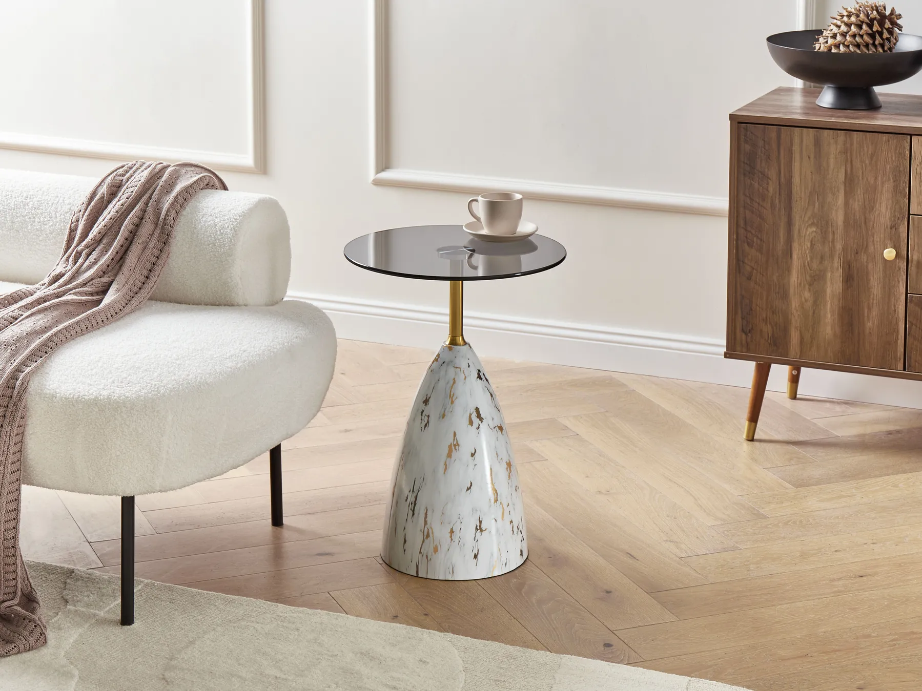 Side Table WABBY Tempered Glass White Marble_1006711