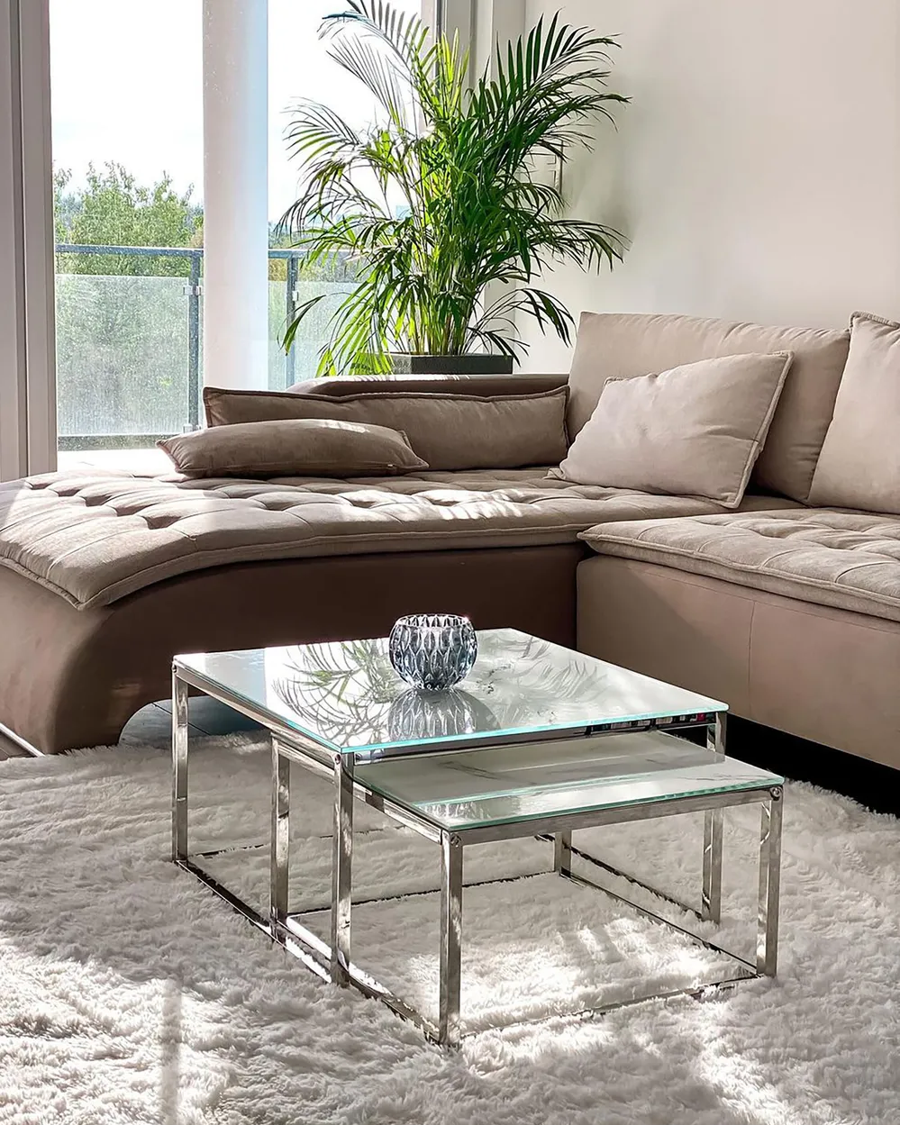 Set of 2 Coffee Tables BREA Tempered Glass White_813004