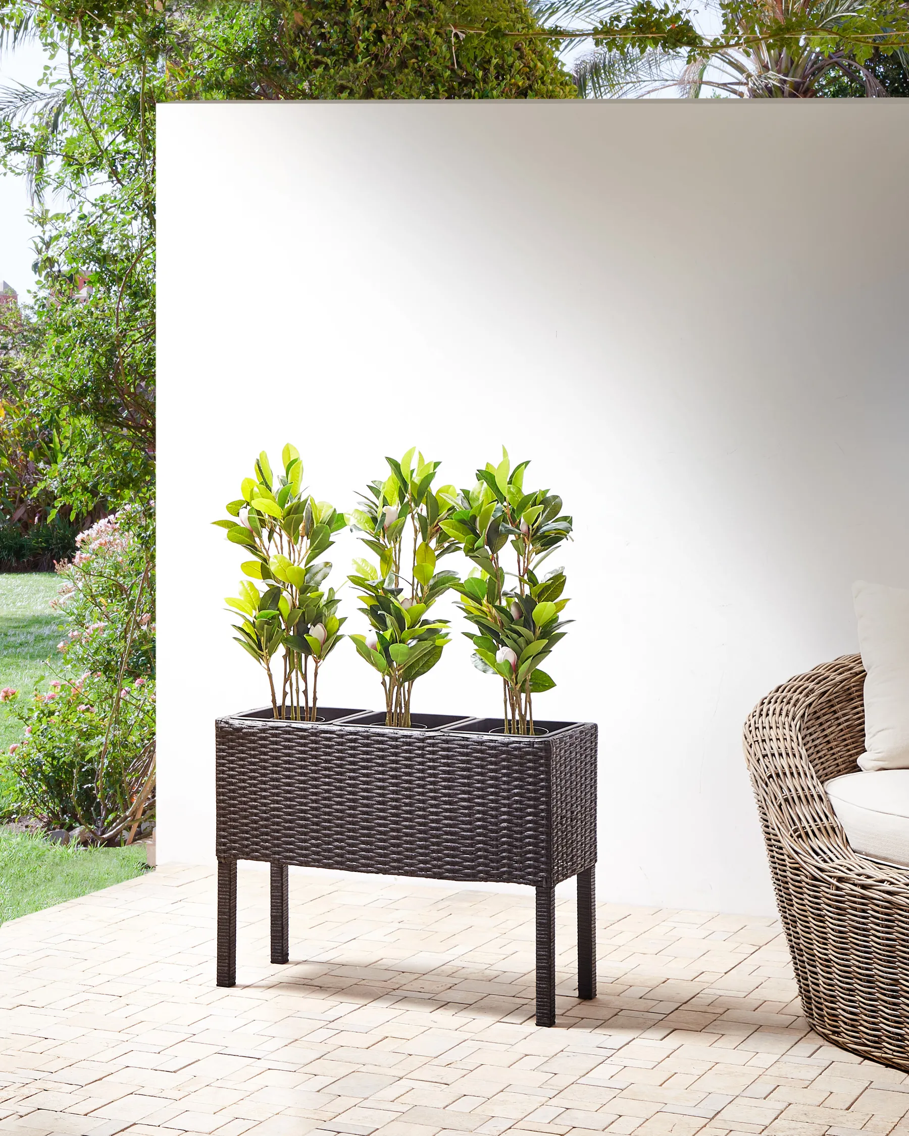 Elevated Plant Pot CARAGANA 77 cm PE Rattan Dark Brown_896837