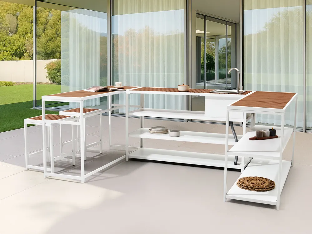 Outdoor Kitchen Set with Sink AVETRANA Brown/ White Metal_1055886