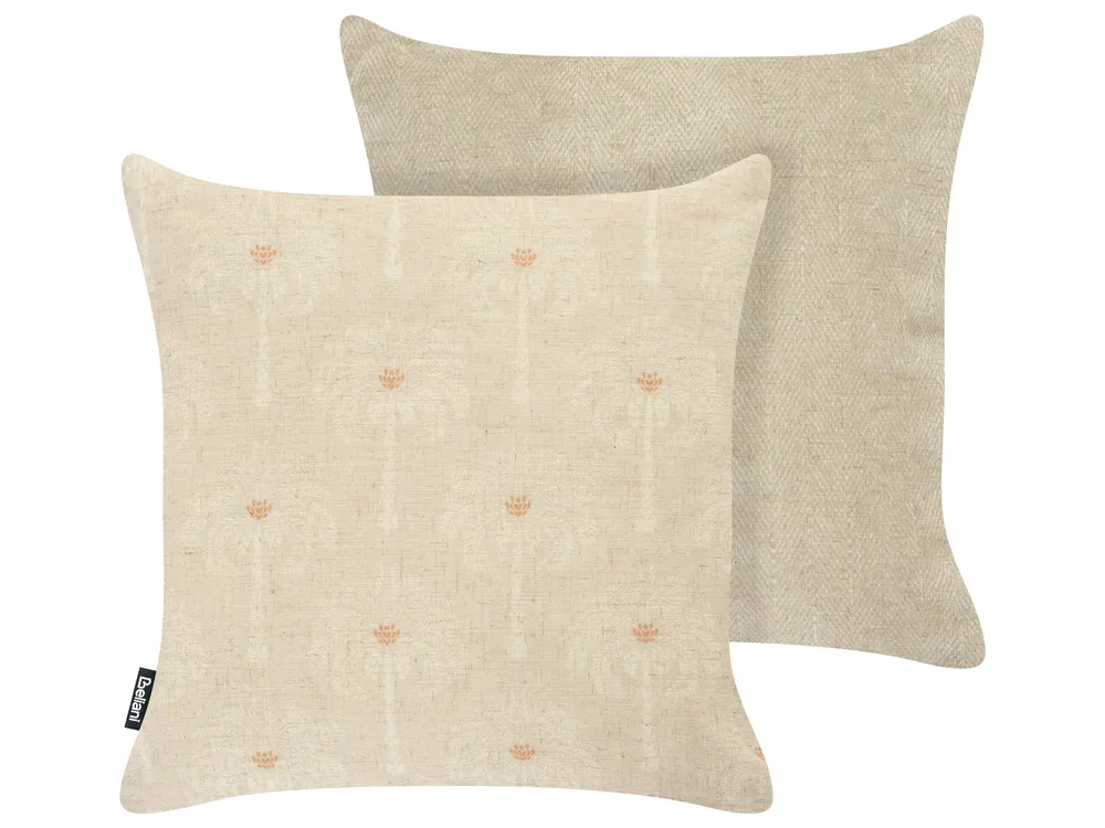 Set of 2 Outdoor Cushions CALIA Plant Pattern 45 x 45 cm Beige