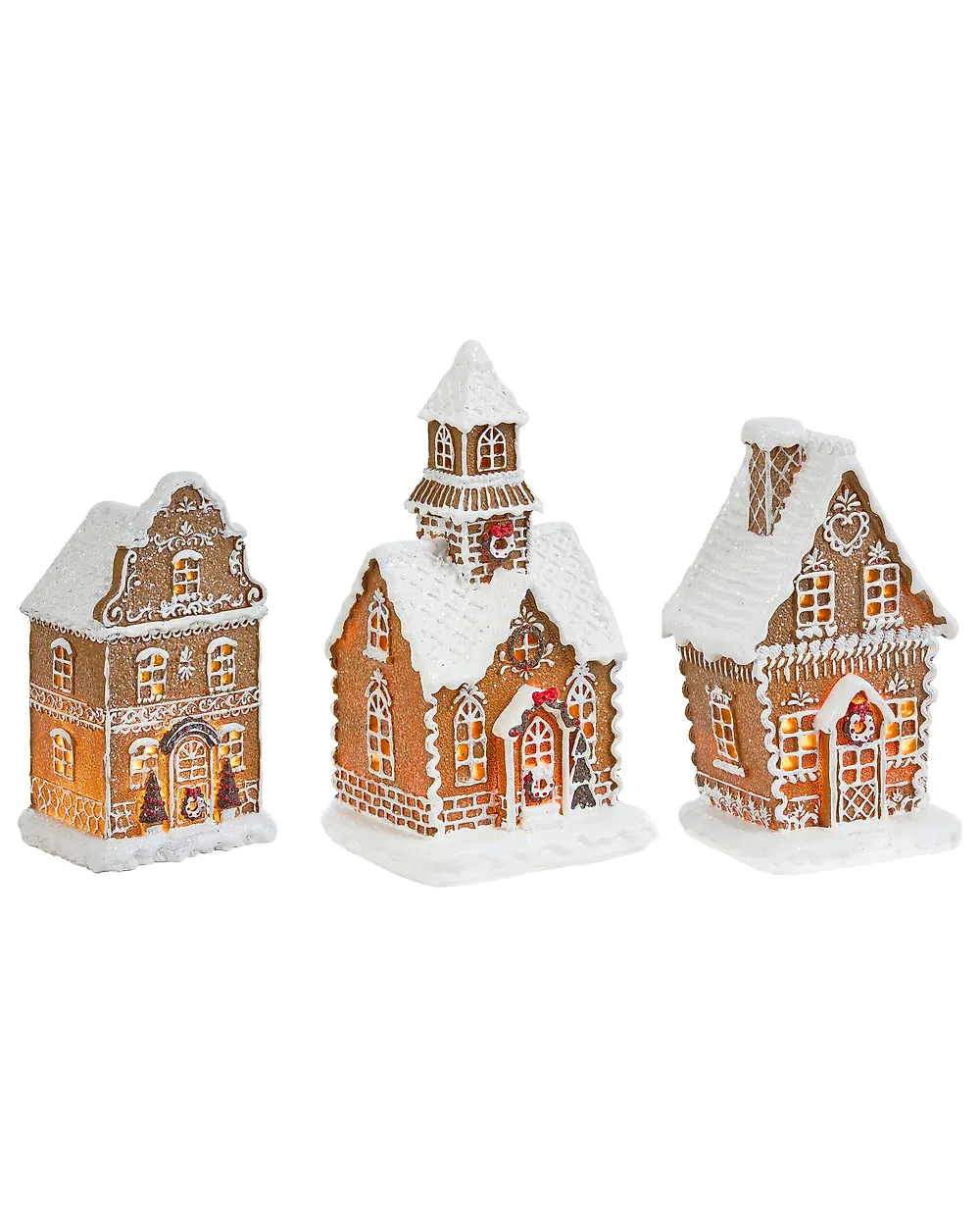 Set of 3 Christmas Decorations LED RIMPI 21/25/26 cm House Brown