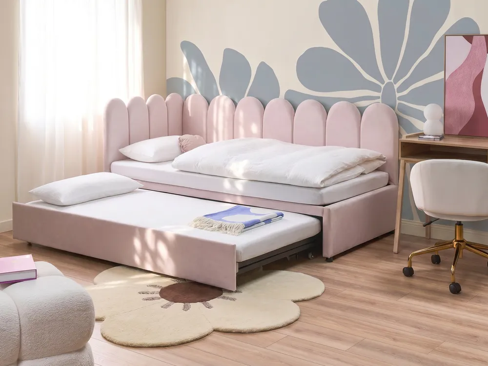 Trundle Bed Velvet TERROU 90 x 200 cm (EU Single) Pastel Pink_1081338