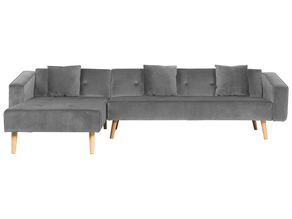 Corner Sofa Bed 4 Seater VADSO Velvet Grey Right Hand