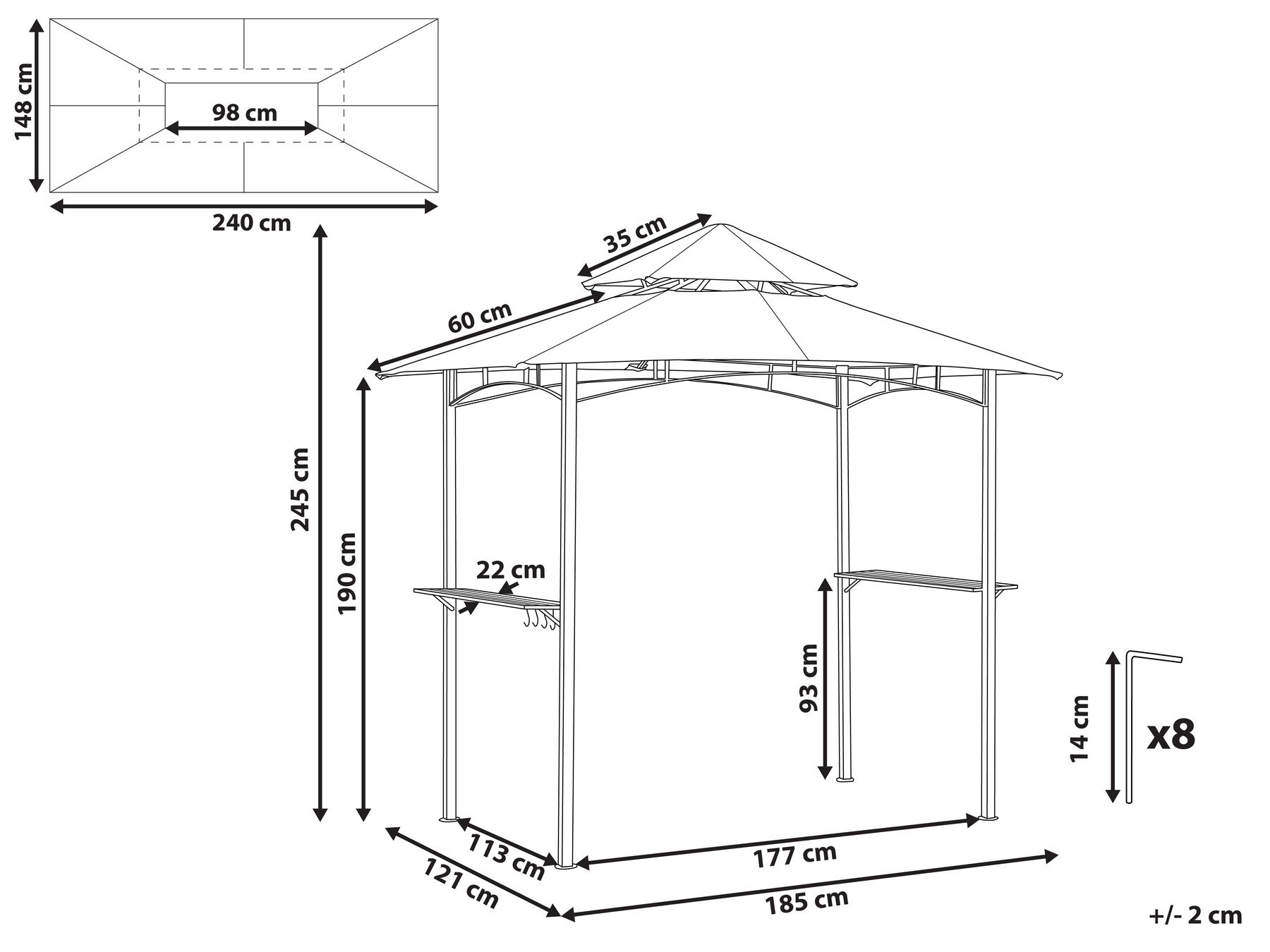 Paviljong NARO 240 cm 148 cm Metall Mörkgrön_851679