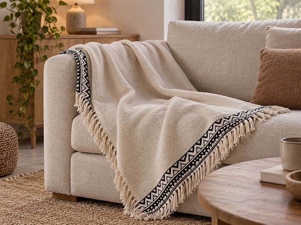 Torkkupeitto BERHAMPORE Puuvilla 130 x 180 cm Beige