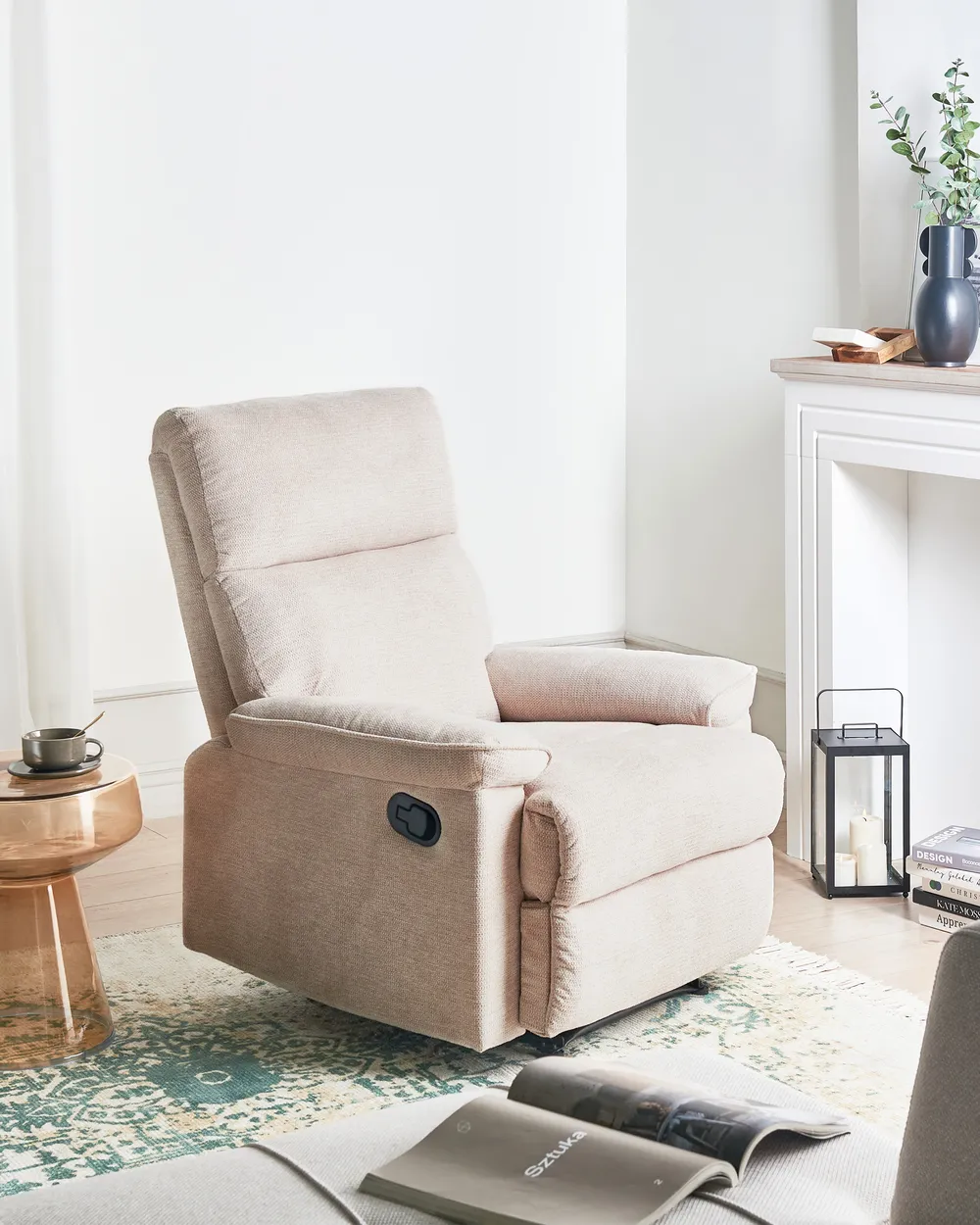 Recliner Chair EVERTON with Footrest Fabric Beige